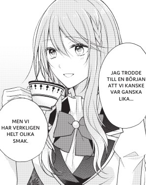 Violette från Den här gången lovar jag att absolut inte vara i vägen! med en kopp te.